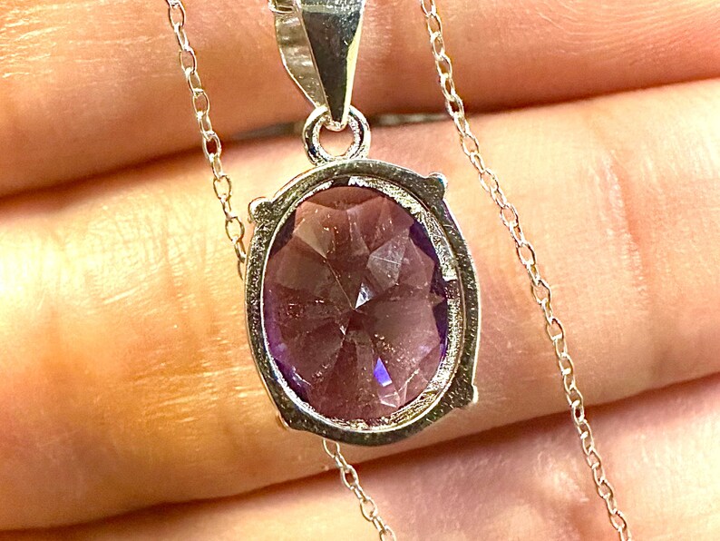 Dainty Purple Amethyst Pendant 925 Sterling Silver 18" Necklace - leoshopdeals