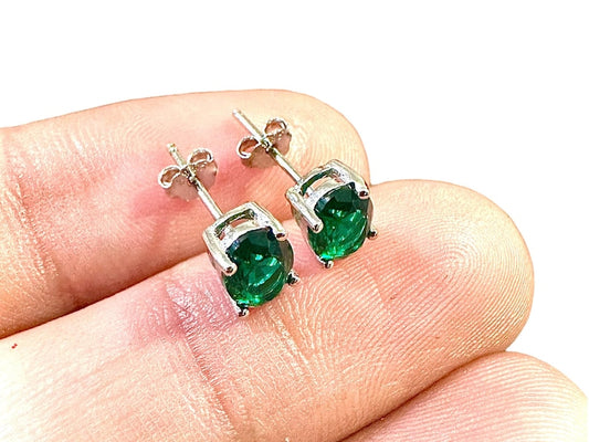 Oval Cut Emerald 925 Sterling Silver Stud Earrings - leoshopdeals