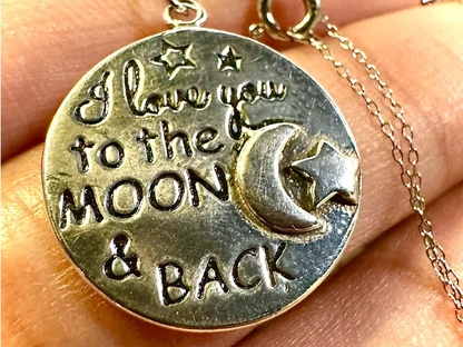 925 Sterling Silver I love You to the Moon & Back Pendant Necklace - leoshopdeals