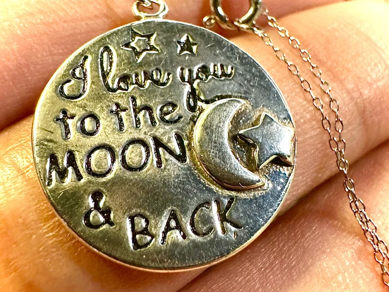 925 Sterling Silver I love You to the Moon & Back Pendant Necklace - leoshopdeals