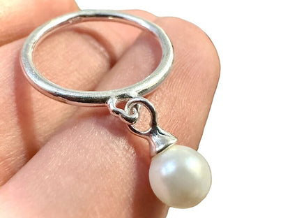 Minimalist Pearl Ring 925 Sterling Silver 2mm Ring Band - leoshopdeals