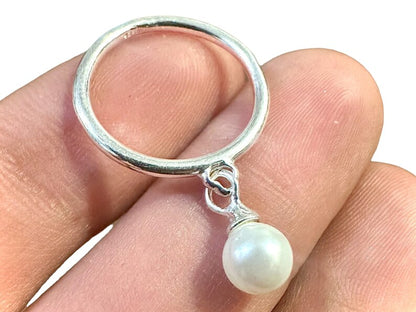 Minimalist Pearl Ring 925 Sterling Silver 2mm Ring Band - leoshopdeals