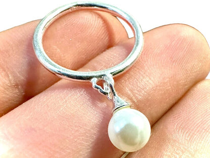 Minimalist Pearl Ring 925 Sterling Silver 2mm Ring Band - leoshopdeals