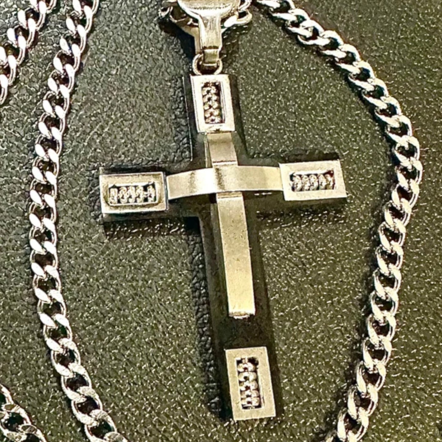 Silver and Black Cross Pendant Stainless Steel 24" Curb 6mm Chain Necklace - leoshopdeals