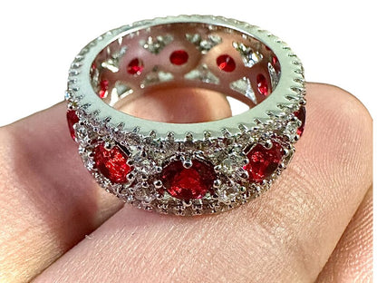 Ruby Red Cubic Zirconia Ring for Women Silver Ring Band - leoshopdeals