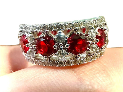 Ruby Red Cubic Zirconia Ring for Women Silver Ring Band - leoshopdeals