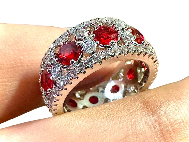 Ruby Red Cubic Zirconia Ring for Women Silver Ring Band - leoshopdeals