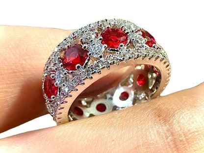 Ruby Red Cubic Zirconia Ring for Women Silver Ring Band - leoshopdeals