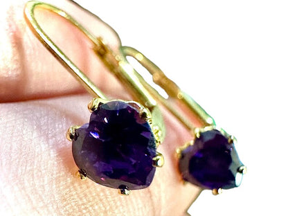 Heart Cut Purple Amethyst Earrings for Women 18K Gold Plated Leverback Earrings Dangle - leoshopdeals