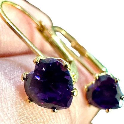 Heart Cut Purple Amethyst Earrings for Women 18K Gold Plated Leverback Earrings Dangle - leoshopdeals