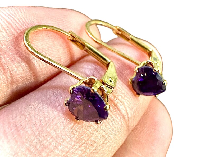 Heart Cut Purple Amethyst Earrings for Women 18K Gold Plated Leverback Earrings Dangle - leoshopdeals