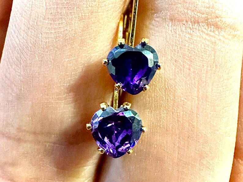 Heart Cut Purple Amethyst Earrings for Women 18K Gold Plated Leverback Earrings Dangle - leoshopdeals