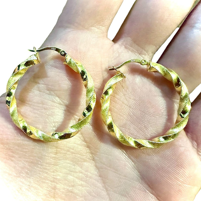 30MM Twisted Hoops Gold Plated 925 Sterling Silver Earrings - leoshopdeals