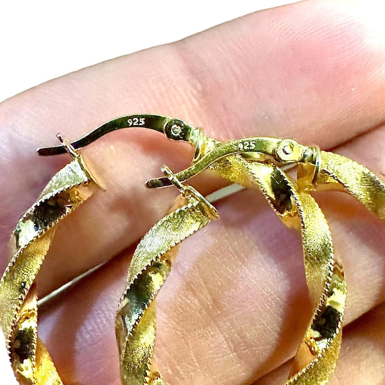 30MM Twisted Hoops Gold Plated 925 Sterling Silver Earrings - leoshopdeals