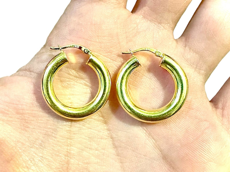 25MM Hoops Gold Plated Thick 4MM 925 Sterling Silver Earrings for Women - leoshopdeals