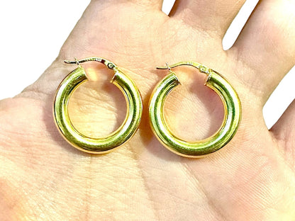 25MM Hoops Gold Plated Thick 4MM 925 Sterling Silver Earrings for Women - leoshopdeals