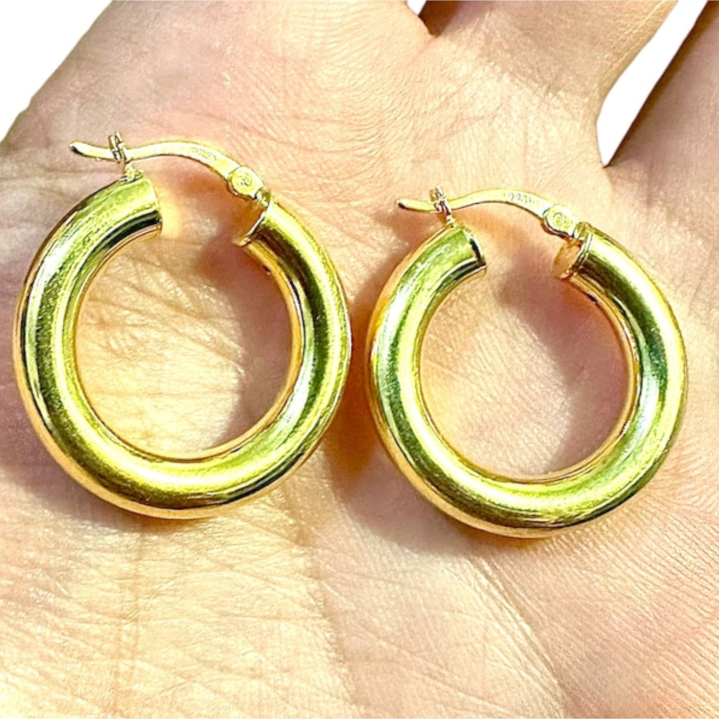 25MM Hoops Gold Plated Thick 4MM 925 Sterling Silver Earrings for Women - leoshopdeals