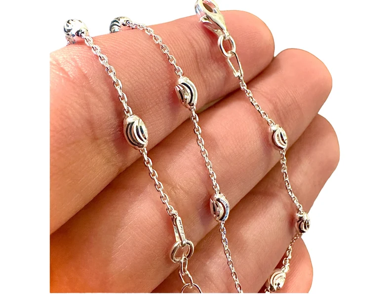 925 Sterling Silver Oval Beads Anklet Bracelet for Women 9 inch 10 inch