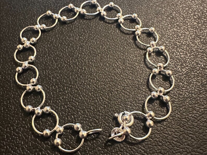 925 Sterling Silver Beaded Circle Link Chain Anklet Bracelet