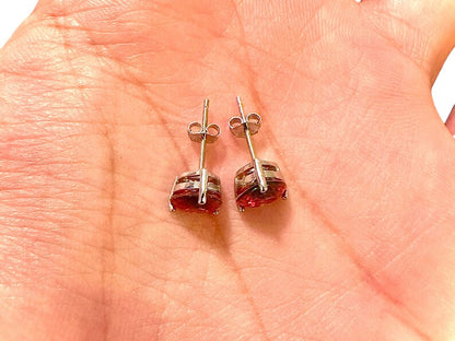 925 Sterling Silver Watermelon Tourmaline Stud Heart Earrings for Women 6X6 mm