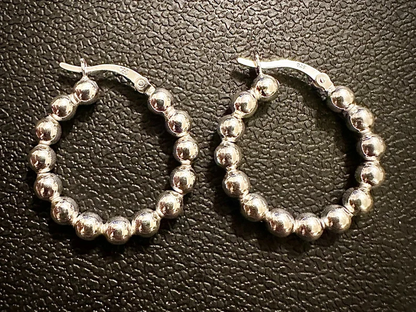 25MM Beaded Ball Hoops 925 Sterling Silver Earrings