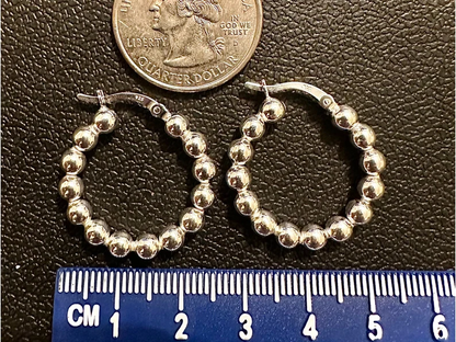 25MM Beaded Ball Hoops 925 Sterling Silver Earrings