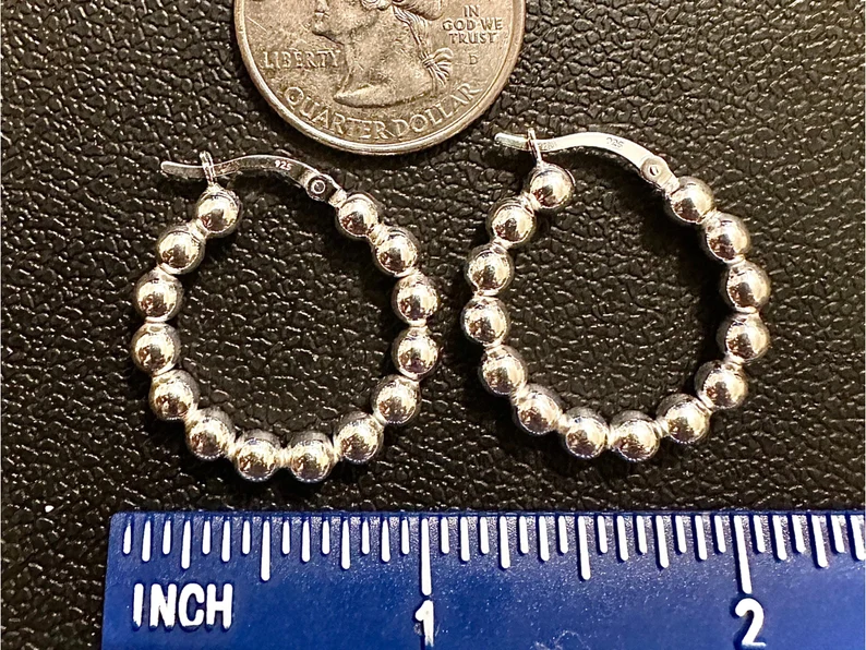 25MM Beaded Ball Hoops 925 Sterling Silver Earrings