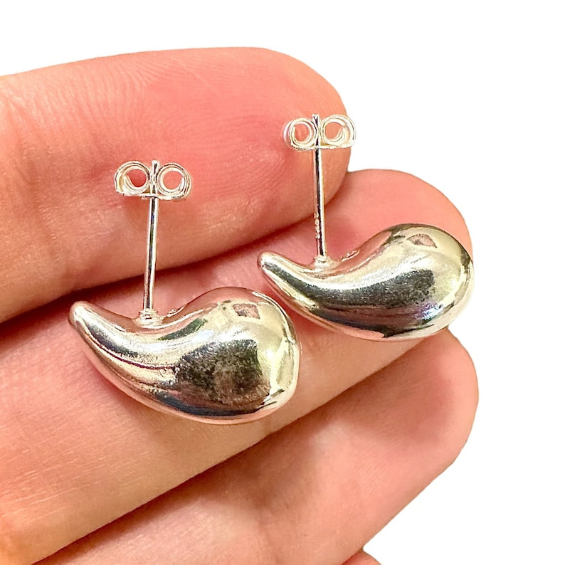 Chunky Teardrop Hoop 925 Sterling Silver Dangle Earrings