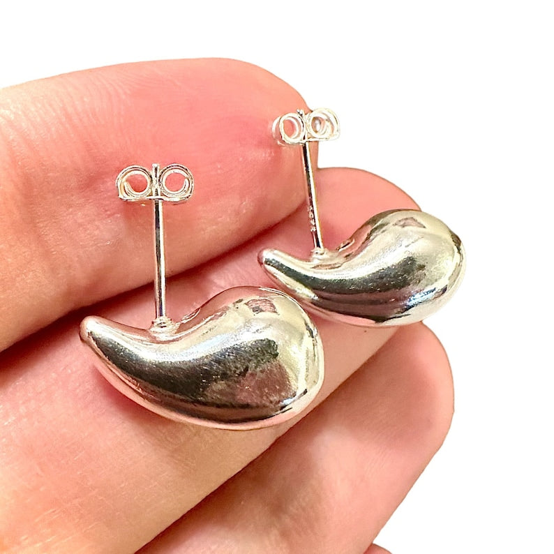 Chunky Teardrop Hoop 925 Sterling Silver Dangle Earrings