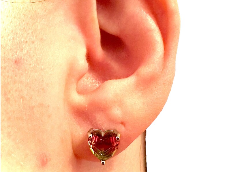 925 Sterling Silver Watermelon Tourmaline Stud Heart Earrings for Women 6X6 mm