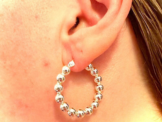 25MM Beaded Ball Hoops 925 Sterling Silver Earrings