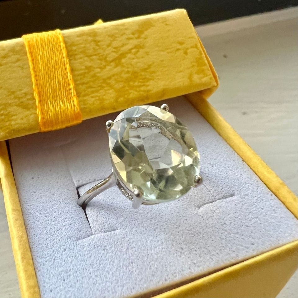 Green Amethyst Ring Silver, Amethyst Ring Sterling Silver 925, Oval Ring for Women, Amethyst Oval Cut ring size 6-7-8-9 - leoshopdeals