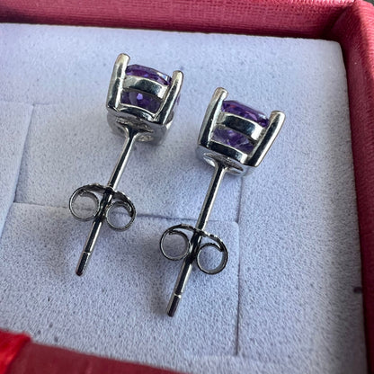 925 Sterling Silver Amethyst Stud Earrings for Women 7x4MM Oval Cut - leoshopdeals