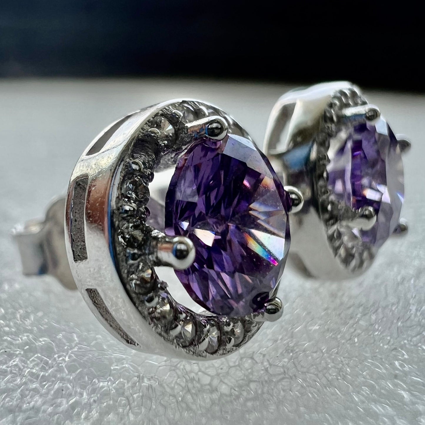 Amethyst Earrings Studs Sterling Silver 925, Amethyst and White Topaz Earrings, Earrings Studs for Women Sterling Silver, Gift for her - leoshopdeals