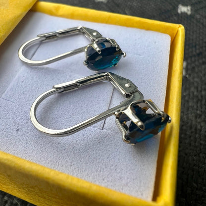 Leverback Earrings Sapphire, Leverback Earrings White Gold Earrings 18k Plated, Oval Leverback Earrings, Gemstone Earrings Leverback - leoshopdeals