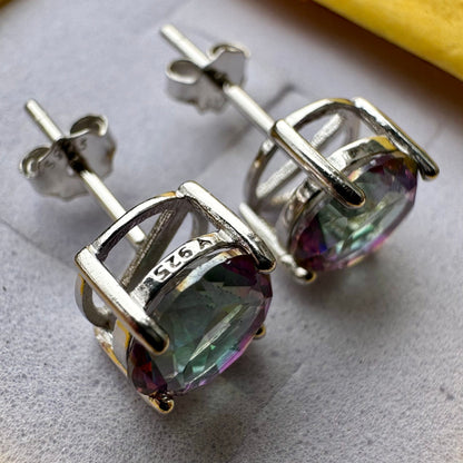 Mystic Topaz Earrings 925 Sterling Silver Stud Earrings 6MM Mystic Topaz Jewelry Rainbow Topaz Stud Earrings for Women Round Earrings Stud - leoshopdeals