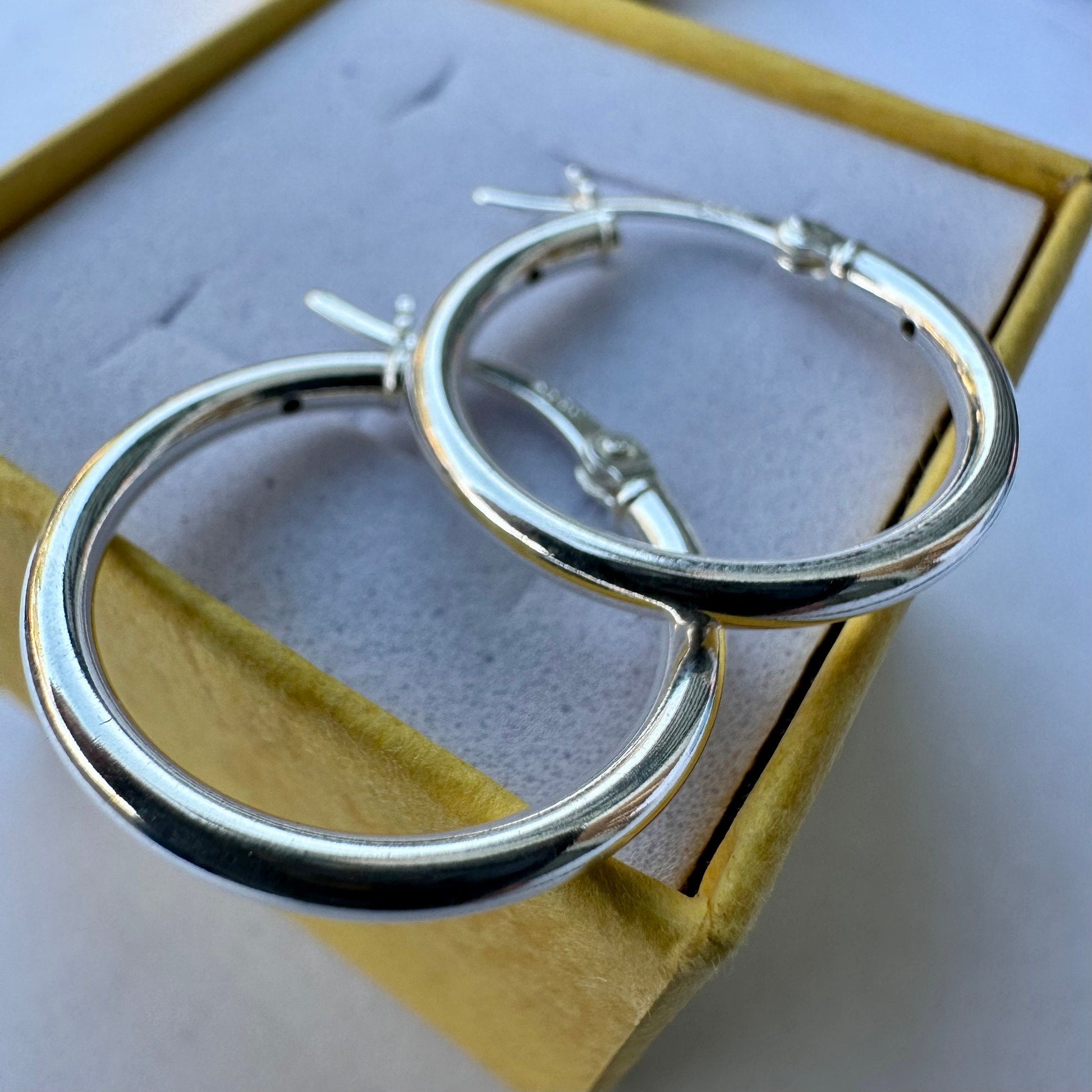 Elegant Hoop Earrings, 35mm Sterling Silver Hoops, 925 Sterling Silver Hoop Earrings, Round Hoop Earrings, Pierced Earrings, Silver Earrings - leoshopdeals