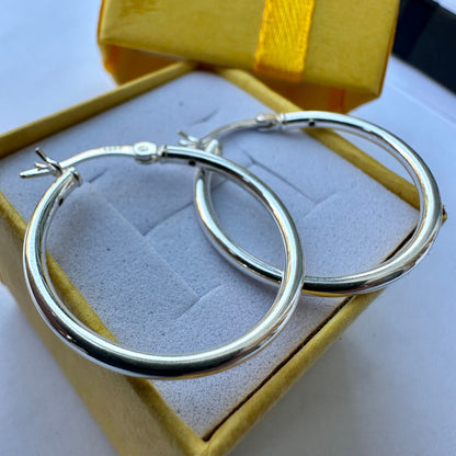 Elegant Hoop Earrings, 35mm Sterling Silver Hoops, 925 Sterling Silver Hoop Earrings, Round Hoop Earrings, Pierced Earrings, Silver Earrings - leoshopdeals