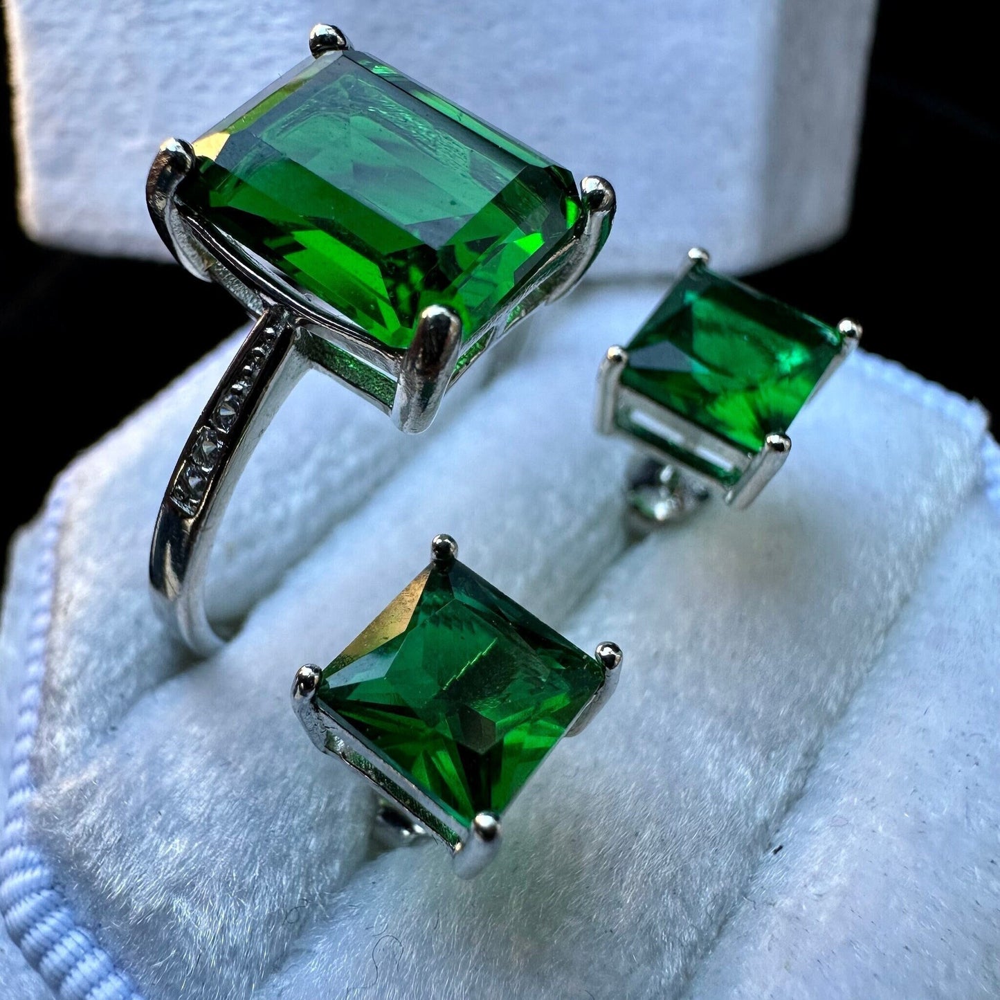 925 Sterling Silver Ring and Earring Set, Emerald Ring and Earring Set, , May Birthstone Ring and Earring, Emerald Jewelry Set for Women - leoshopdeals