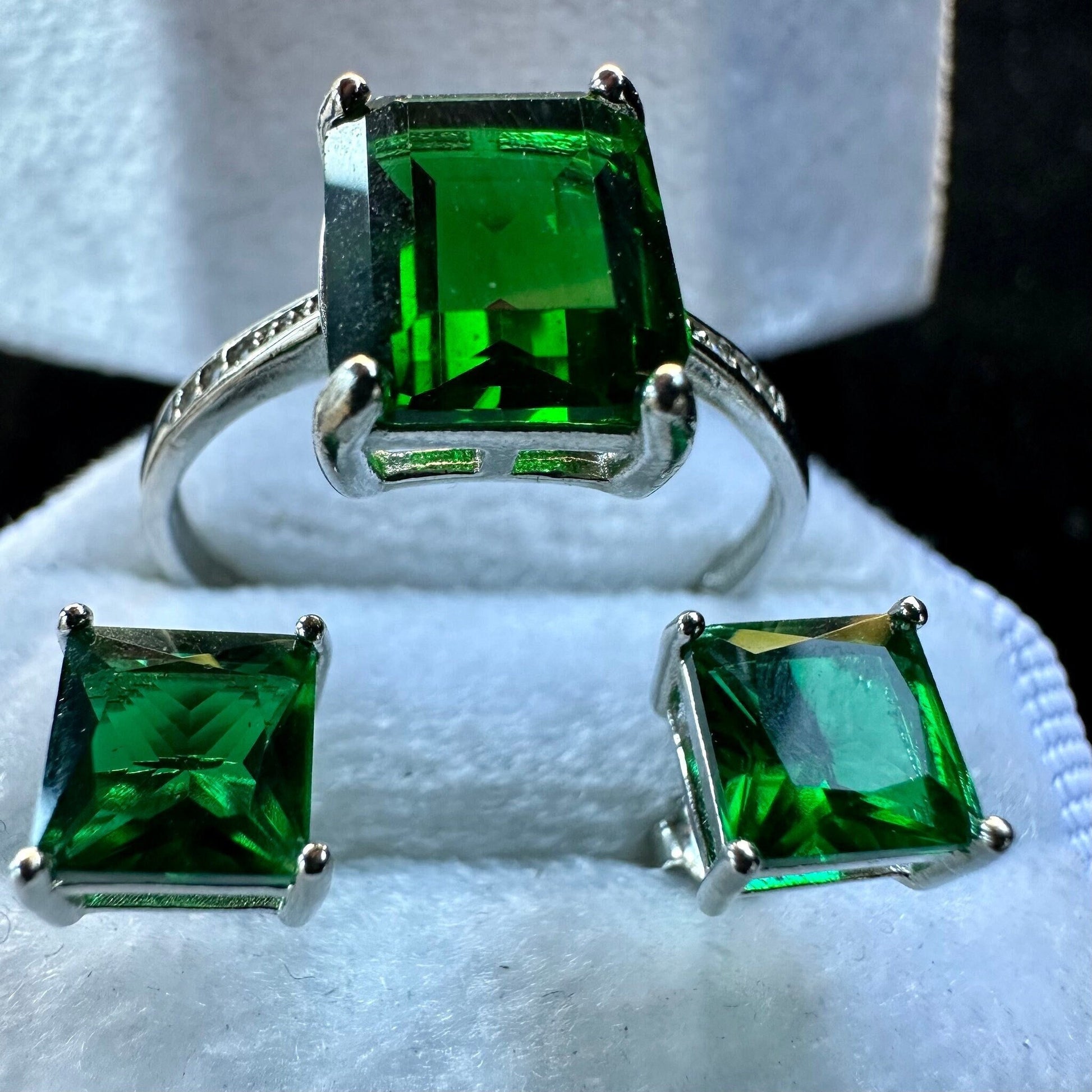 925 Sterling Silver Ring and Earring Set, Emerald Ring and Earring Set, , May Birthstone Ring and Earring, Emerald Jewelry Set for Women - leoshopdeals