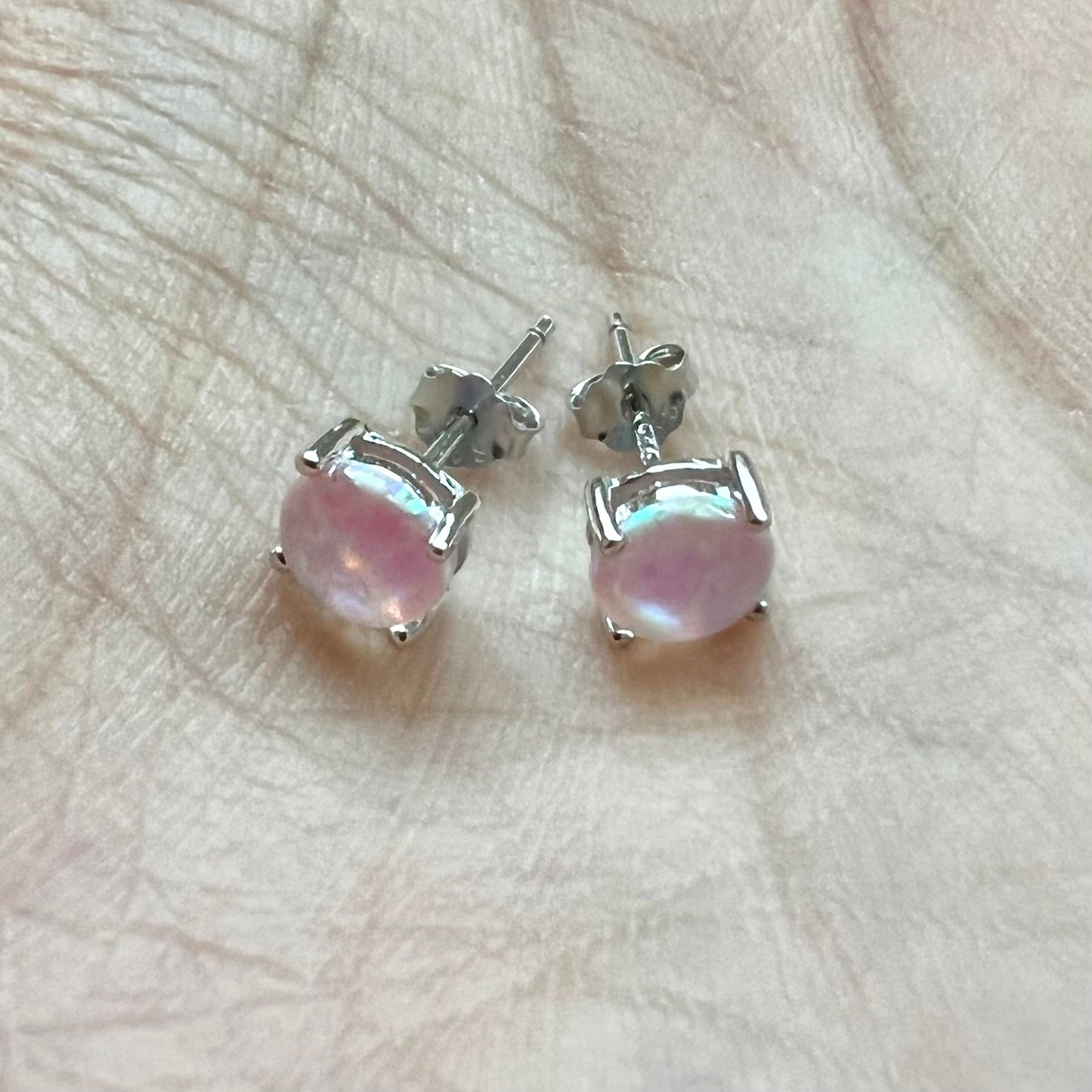 Pink Opal Earrings Stud,  Sterling Silver 925 6MM Round Earrings, Fire Opal Earrings, Pink Earrings Stud for Women, Pink Opal Jewelry, Opal - leoshopdeals