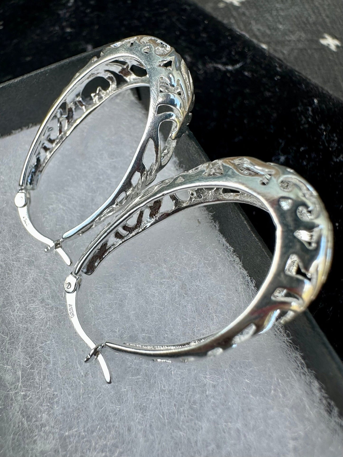 Silver Filigree Earrings, 925 Sterling Silver Earrings, Filigree Hoop Earrings, 30mm Hoop Earrings, Large Oval Hoop Earrings, Unique Earring - leoshopdeals