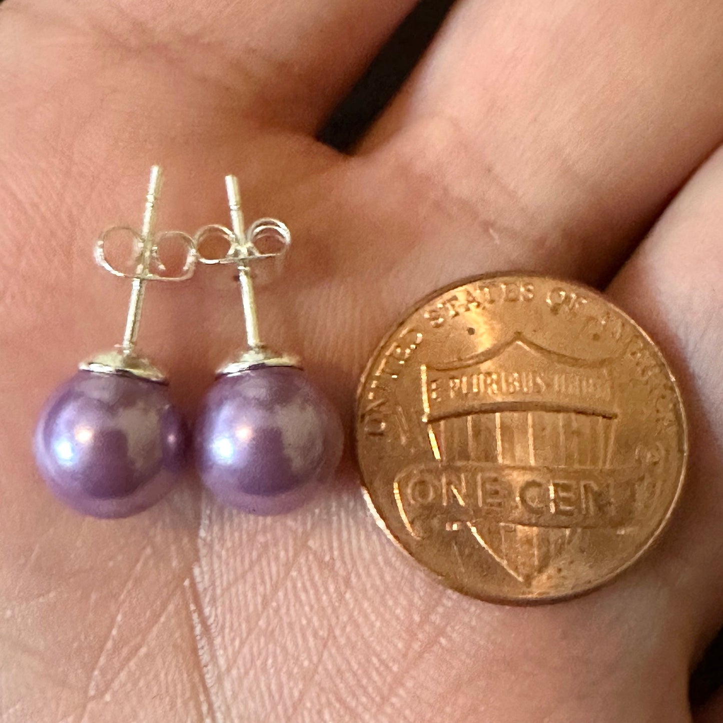 Purple Freshwater Pearl Earrings for Women 8MM - leoshopdeals