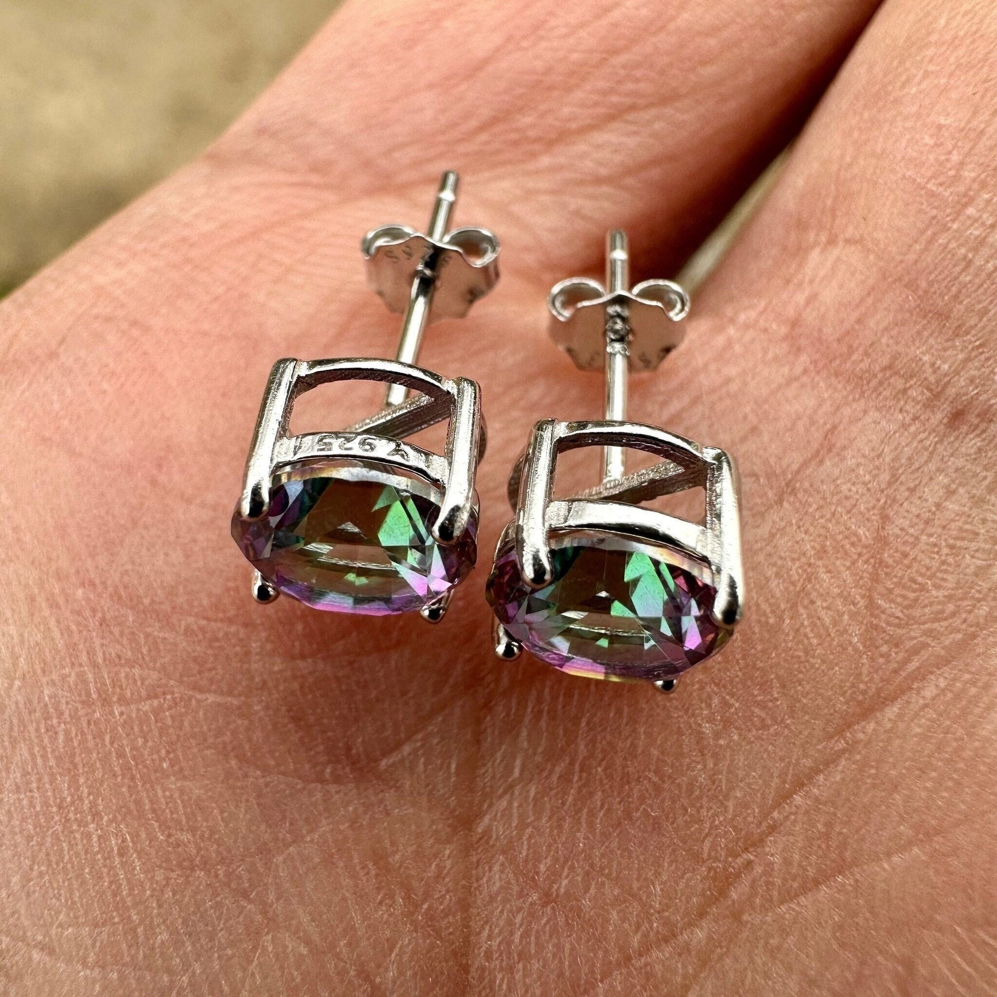 Mystic Topaz Earrings 925 Sterling Silver Stud Earrings 6MM Mystic Topaz Jewelry Rainbow Topaz Stud Earrings for Women Round Earrings Stud - leoshopdeals