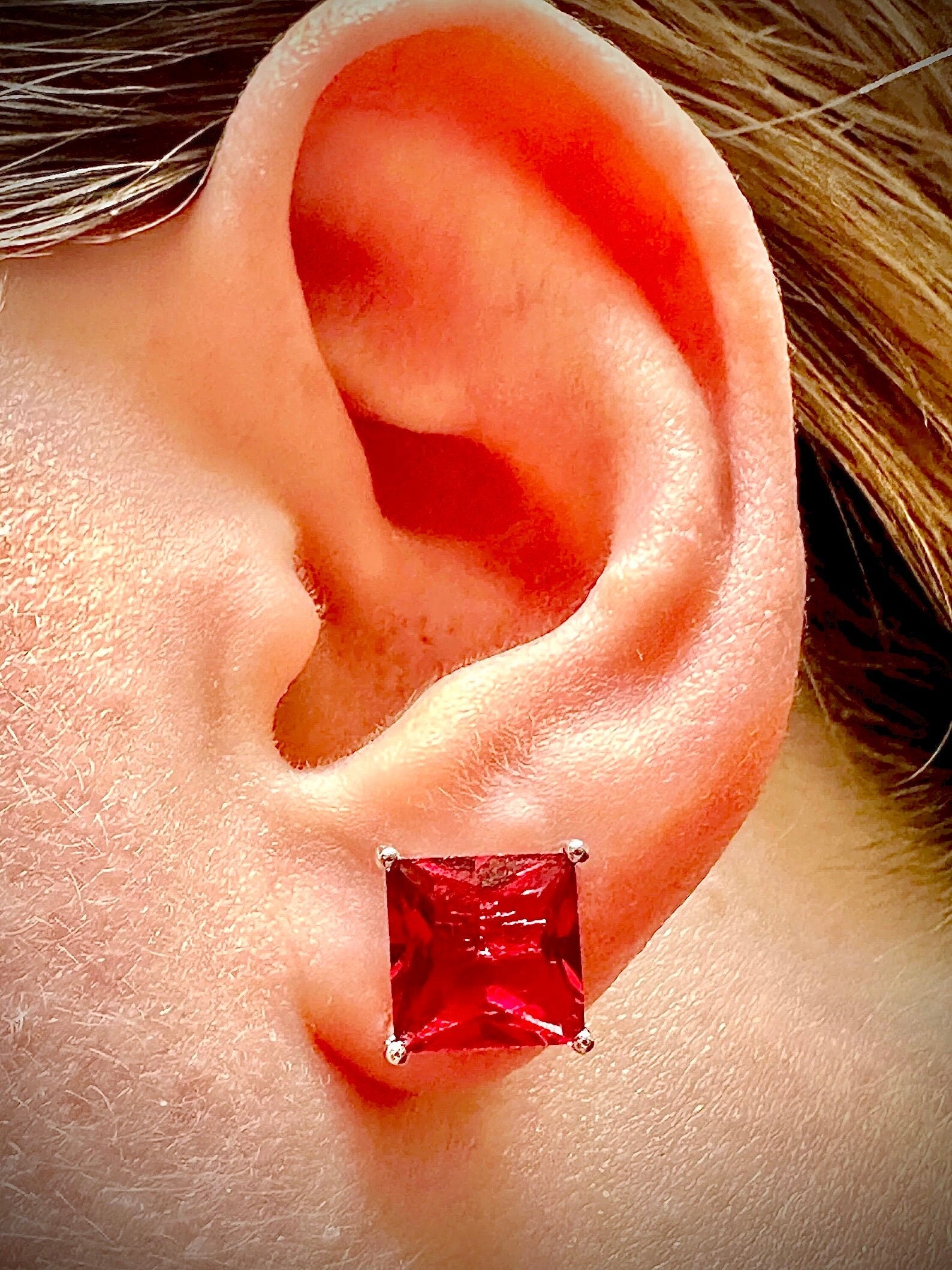 Ruby Earrings Stud, Ruby Jewelry for Women, Stud Earrings for Women Sterling Silver 925, 8MM Ruby Earrings Stud, July Birthstone Studs - leoshopdeals