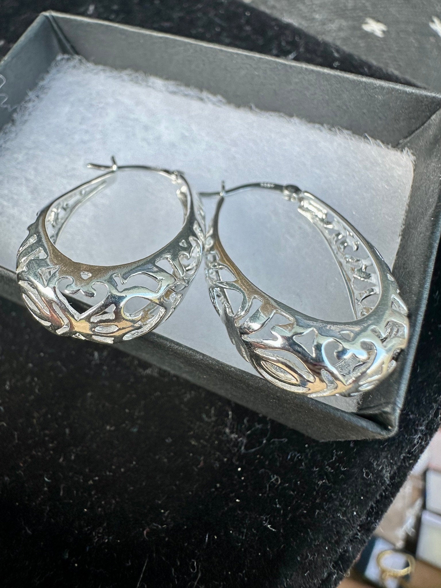 Silver Filigree Earrings, 925 Sterling Silver Earrings, Filigree Hoop Earrings, 30mm Hoop Earrings, Large Oval Hoop Earrings, Unique Earring - leoshopdeals