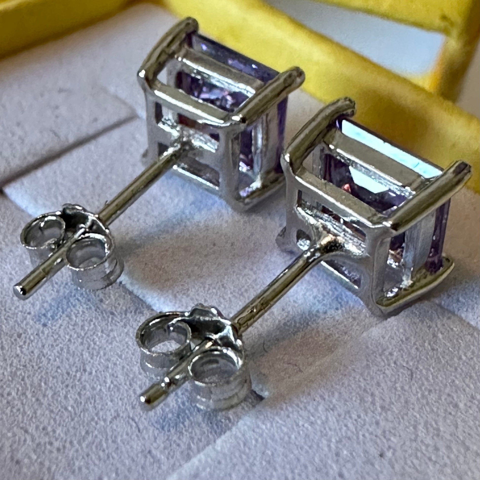 Princess Cut Amethyst Earrings, Amethyst Stud Earrings, 925 Sterling Silver Earrings, Amethyst Earrings, Silver Stud Earrings, Cute Earrings - leoshopdeals