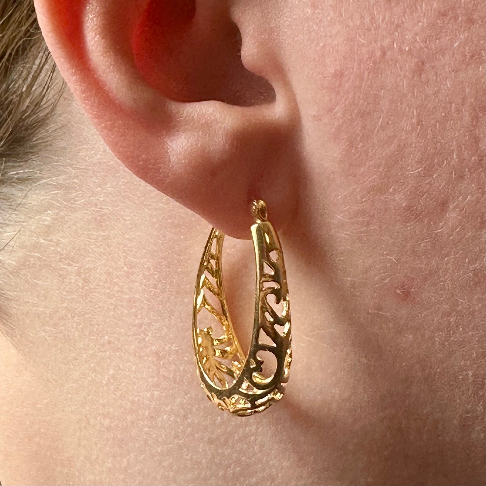 Filigree Hoop Earrings, Gold Plated Sterling Silver Earrings, Gold Hoop Earrings, Large Oval Hoop Earrings, Unique Earrings, Hoop Earrings - leoshopdeals