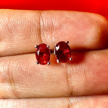 Sterling Silver Ruby Earrings, Ruby Studs Earrings, Oval Cut Ruby Earrings, 925 Sterling Silver Earrings, July Birthstone Earrings Stud - leoshopdeals