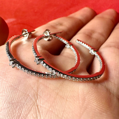 Hoop Earrings Silver Plated, 30MM Cubic Zirconia Earrings Hoop, Large Hoops Earrings, Gift for Her, Earrings Hoops Silver, Free Shipping - leoshopdeals